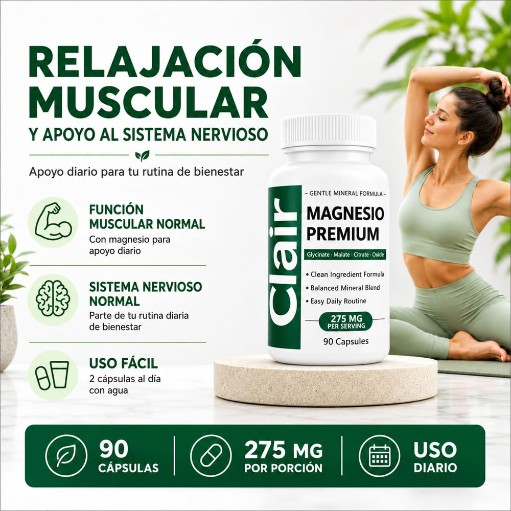 Clair Magnesio envase sobre una mesa de baño que inspira rutina