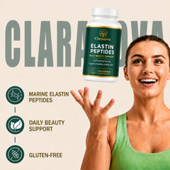 Claranova Elastin Peptides botella abierta con cápsulas listas para uso diario