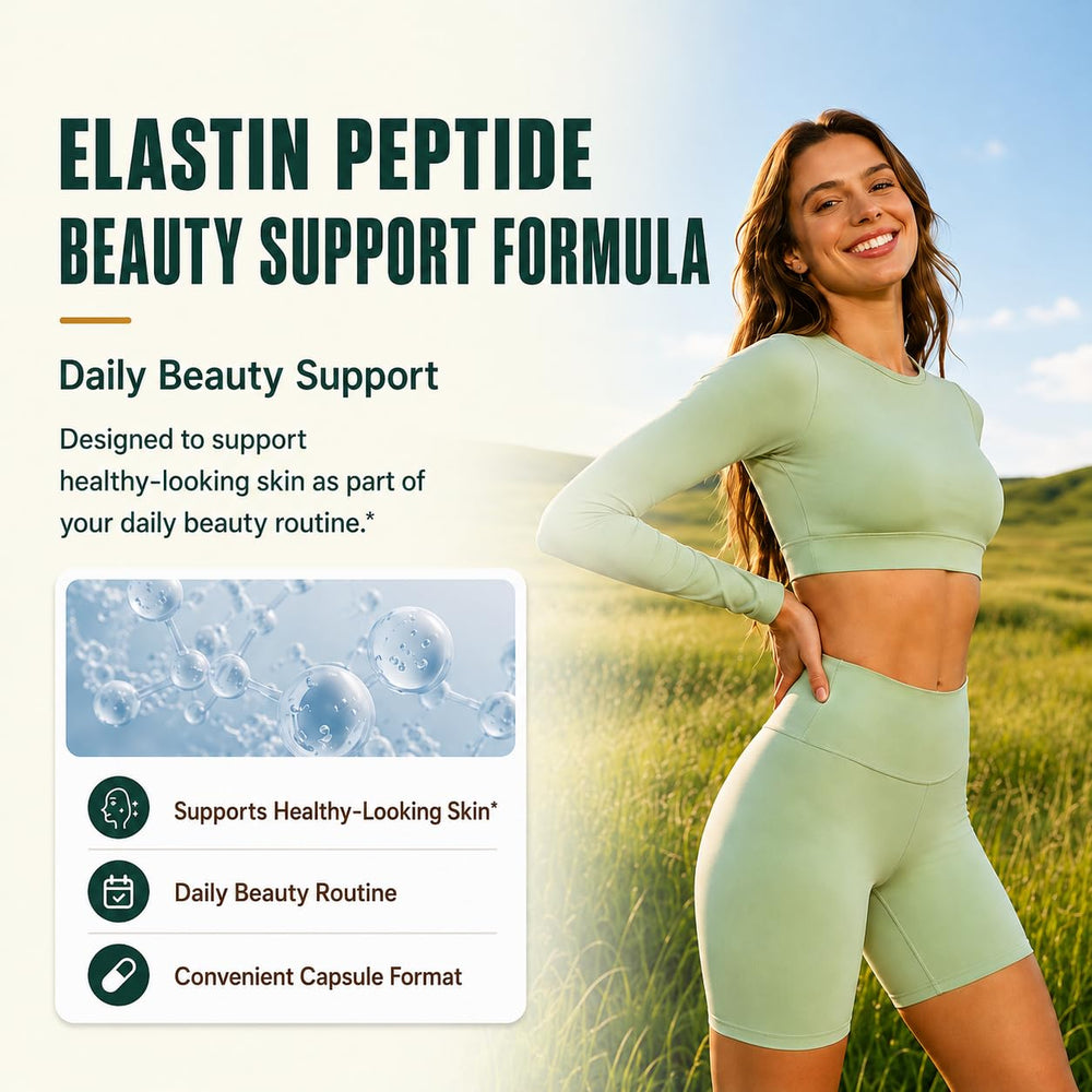Claranova Elastin Peptides botella junto a objetos para comparar tamaño portátil