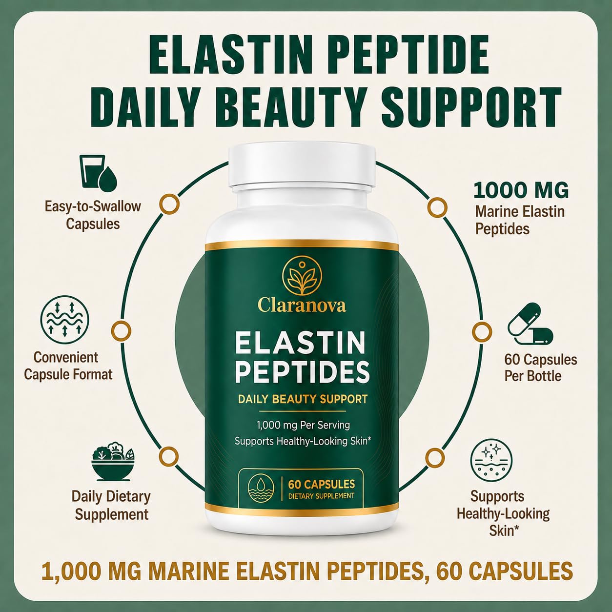 Claranova Elastin Peptides persona tomando cápsula con agua facilidad