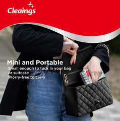 cleaings tamaño comparado con bolso portátil y práctico