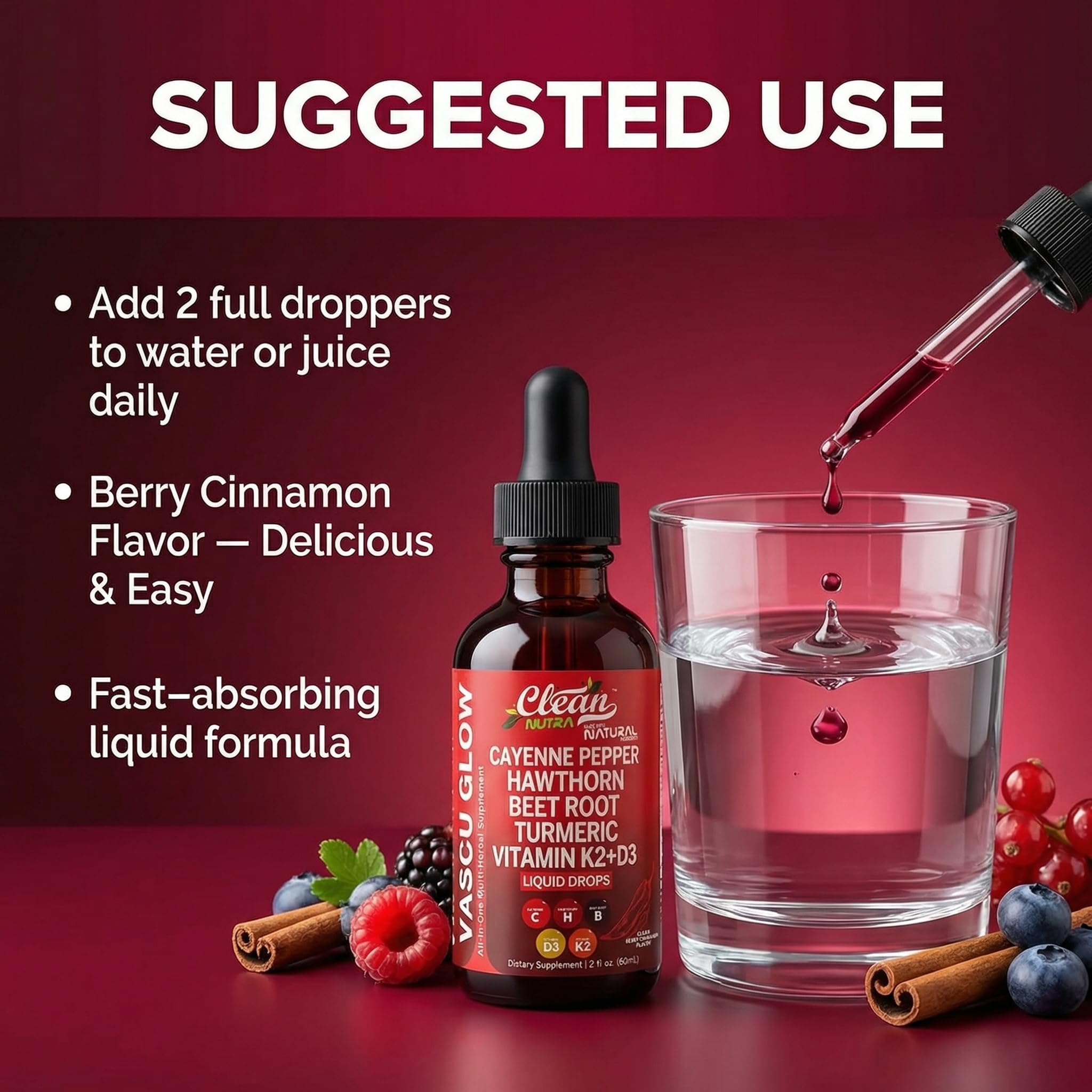 Clean Nutraceuticals botella junto a una regla para comparar tamaño y dosificación