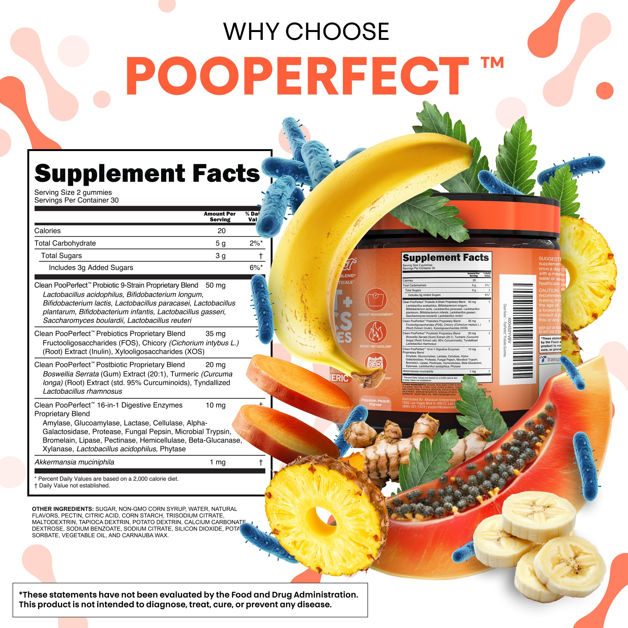 Clean Nutraceuticals etiqueta con información nutricional y lista de ingredientes