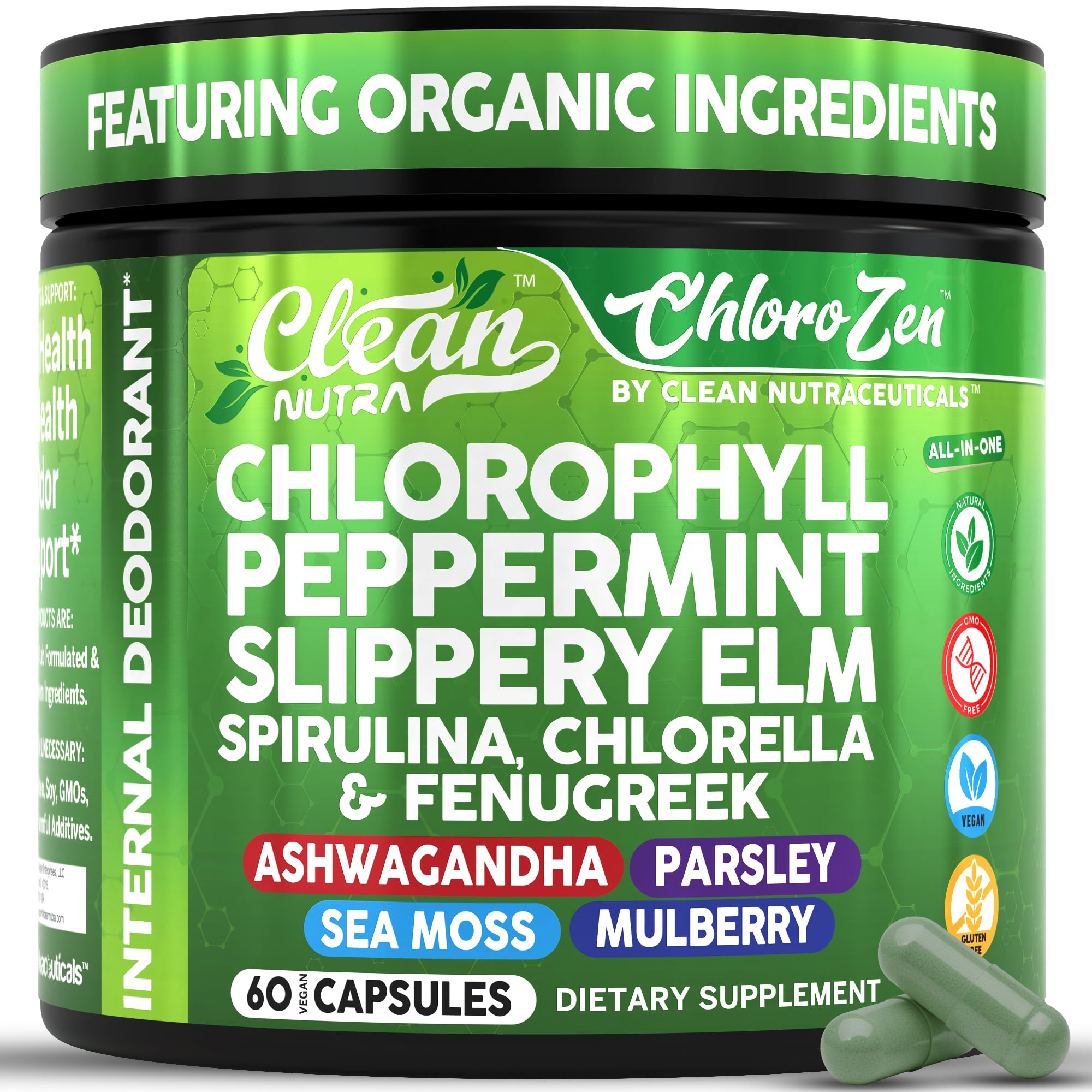 Clean Nutraceuticals empaque frontal mostrando cápsulas veganas y beneficios