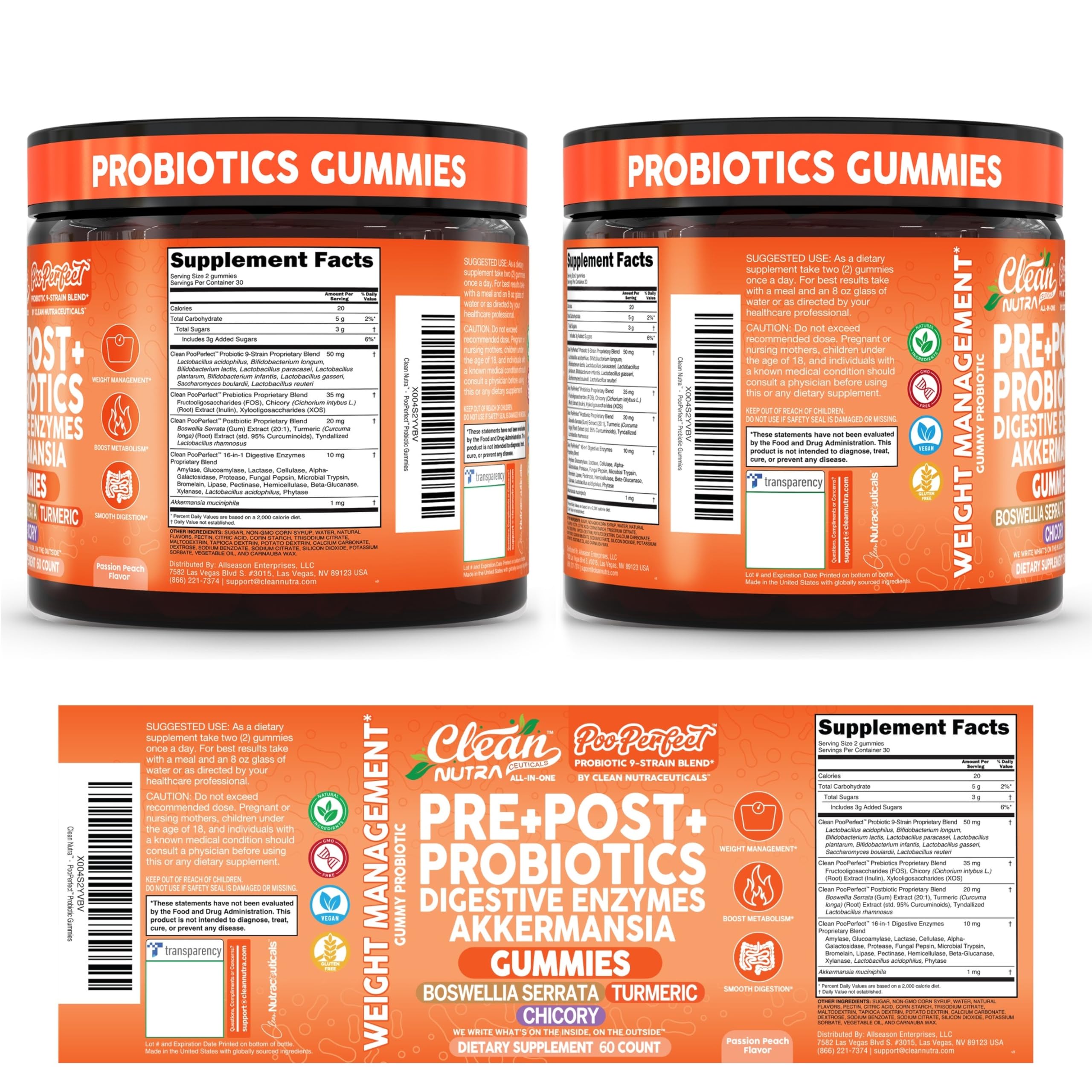 Clean Nutraceuticals gomitas en plato destacando sabor passion peach