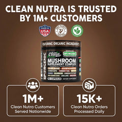 Clean Nutra disposición de hongos orgánicos destacando variedad del blend