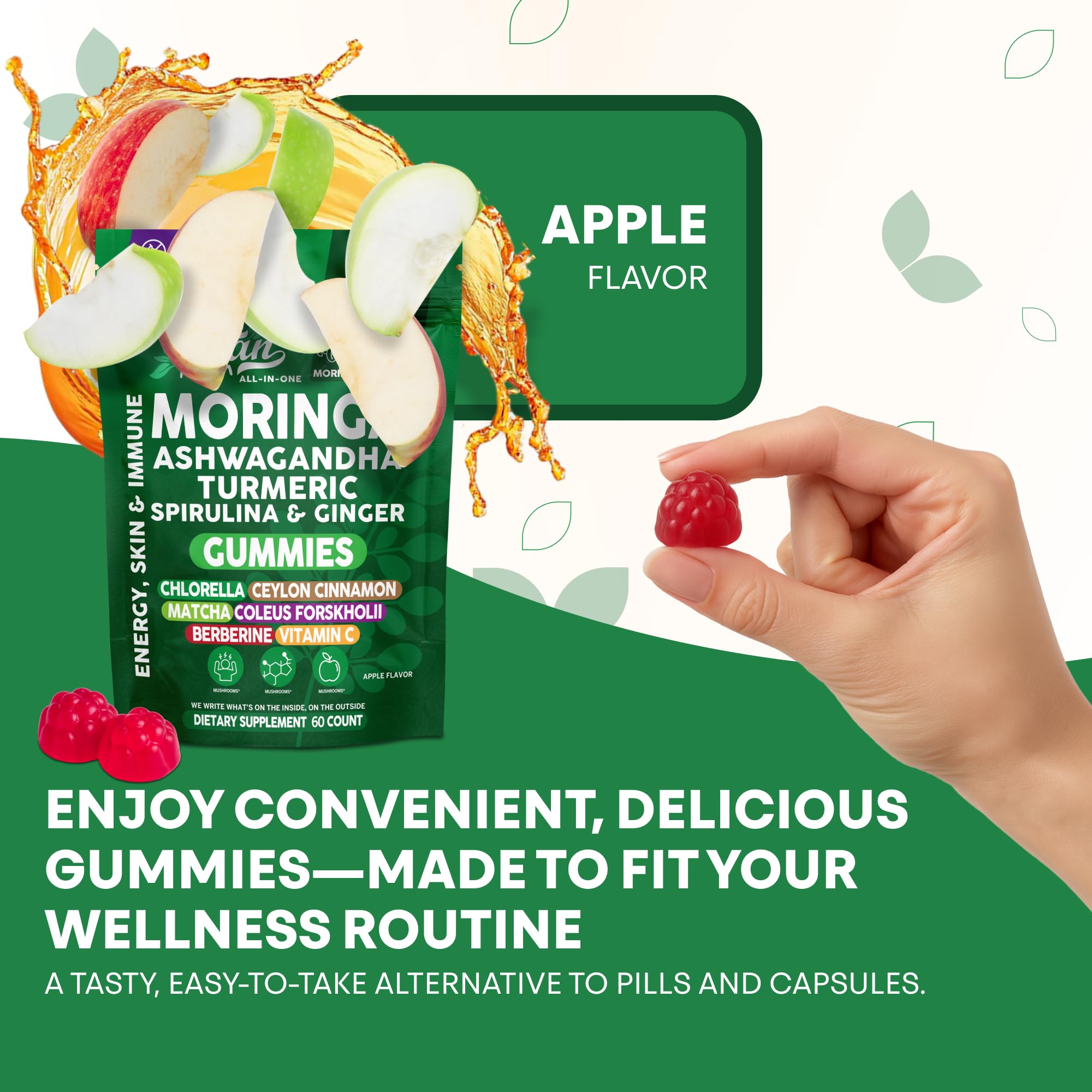 Comparativa de tamaño Clean Nutra moringa gominolas junto a moneda
