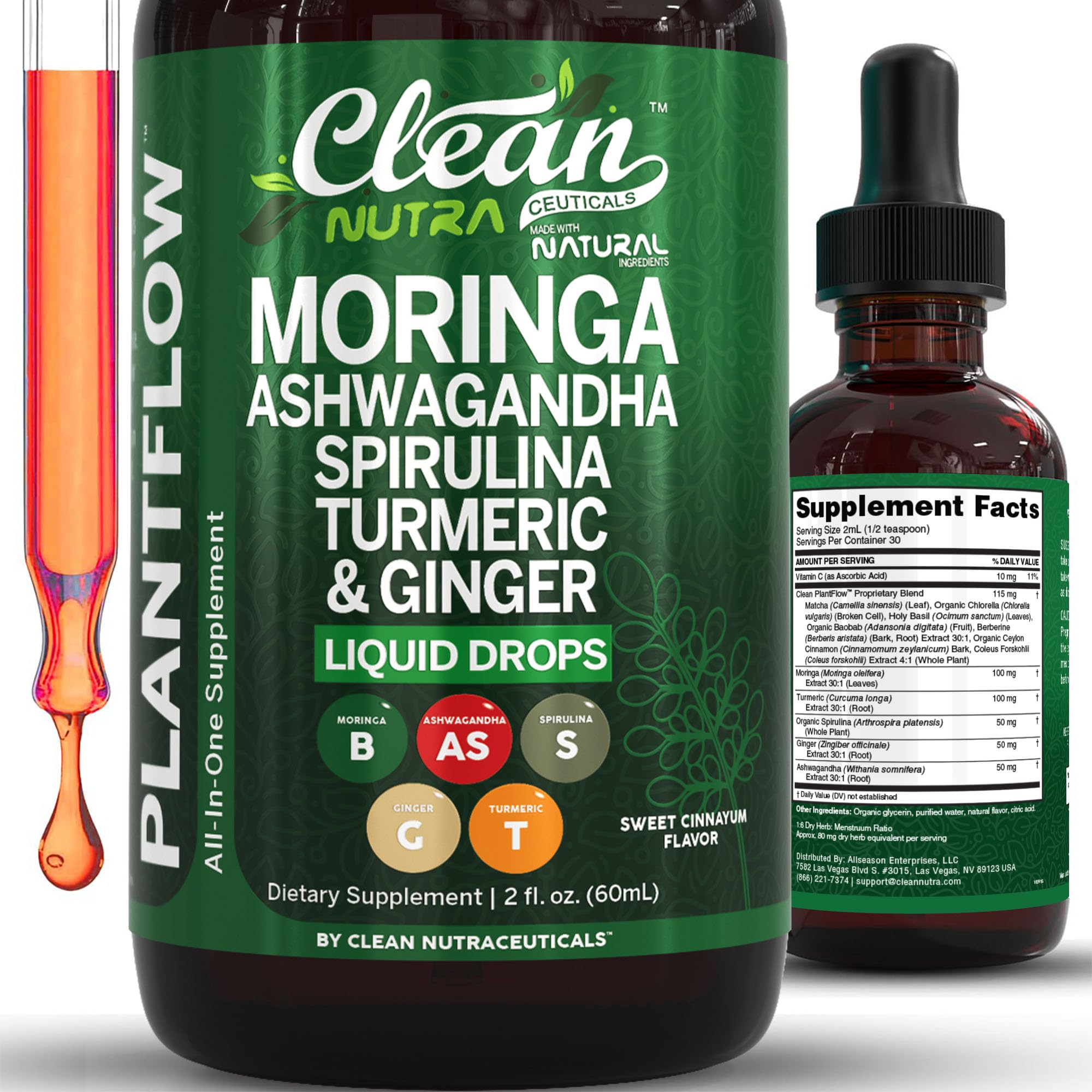 Clean Nutraceuticals frasco frontal mostrando etiqueta y beneficios