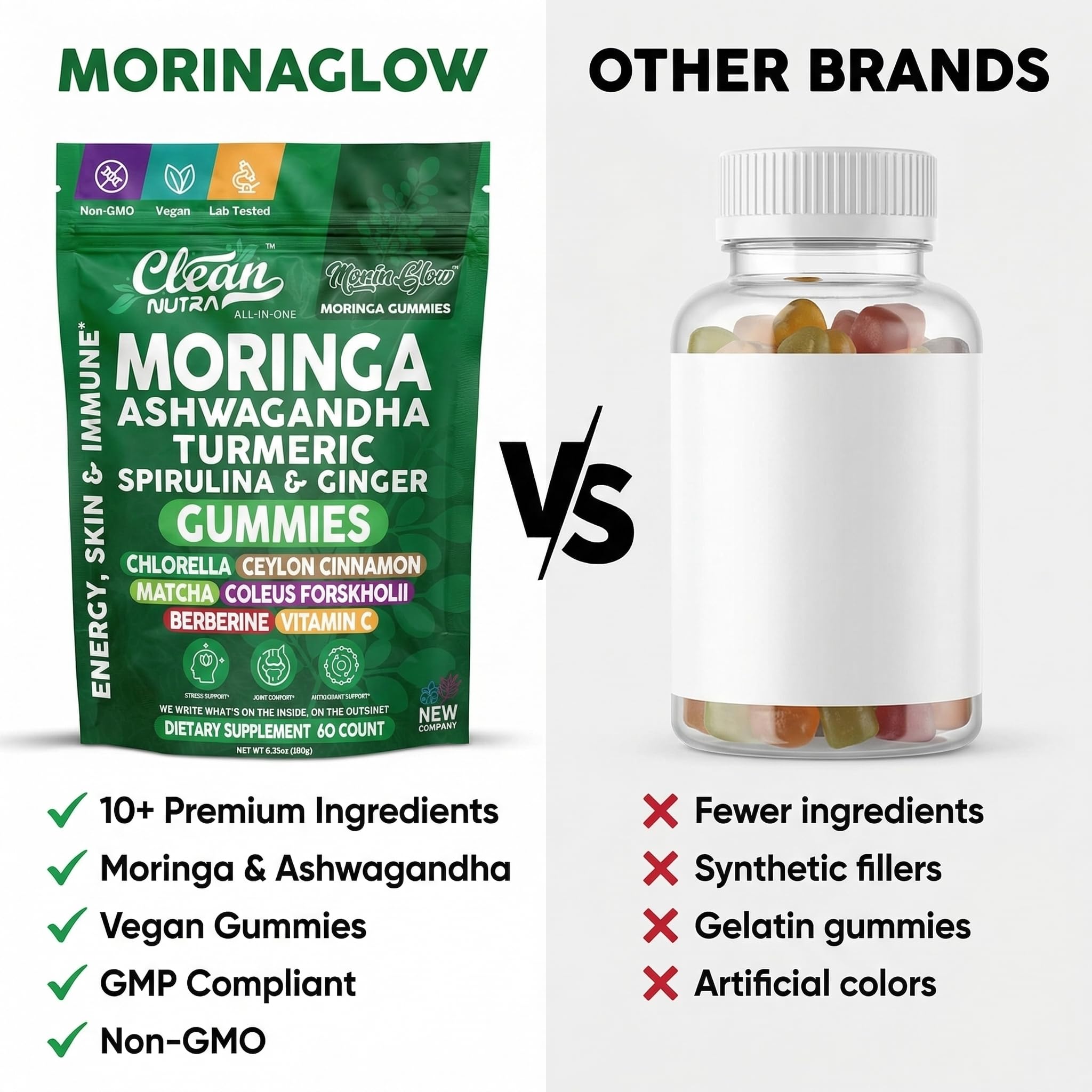 Gominolas Clean Nutra moringa en bol con fruta para uso en desayuno