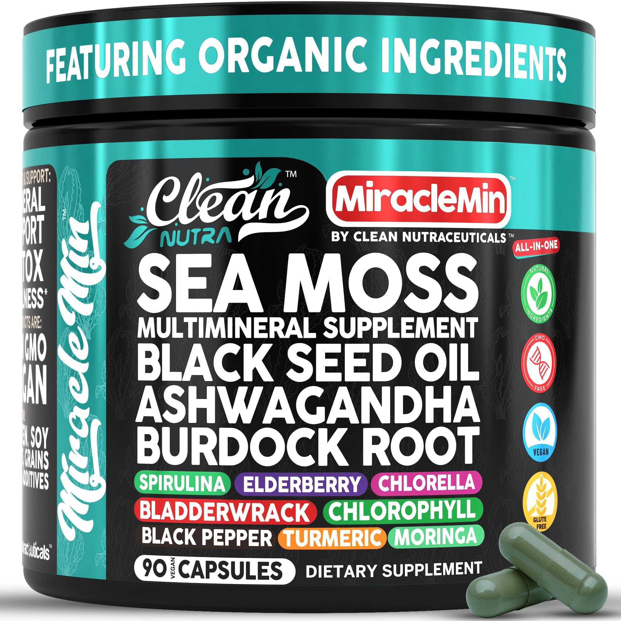 Clean Nutraceuticals envase frontal mostrando cápsulas y beneficio de conveniencia