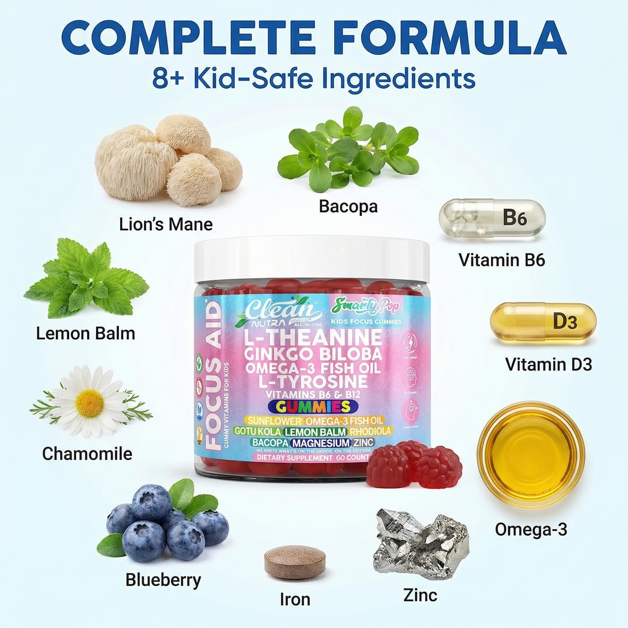 Ingredientes clave de Clean Nutra sobre fondo claro destacando combinación