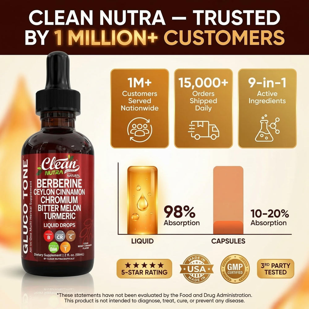 Clean Nutraceuticals gotas disueltas en vaso de agua para consumo fácil