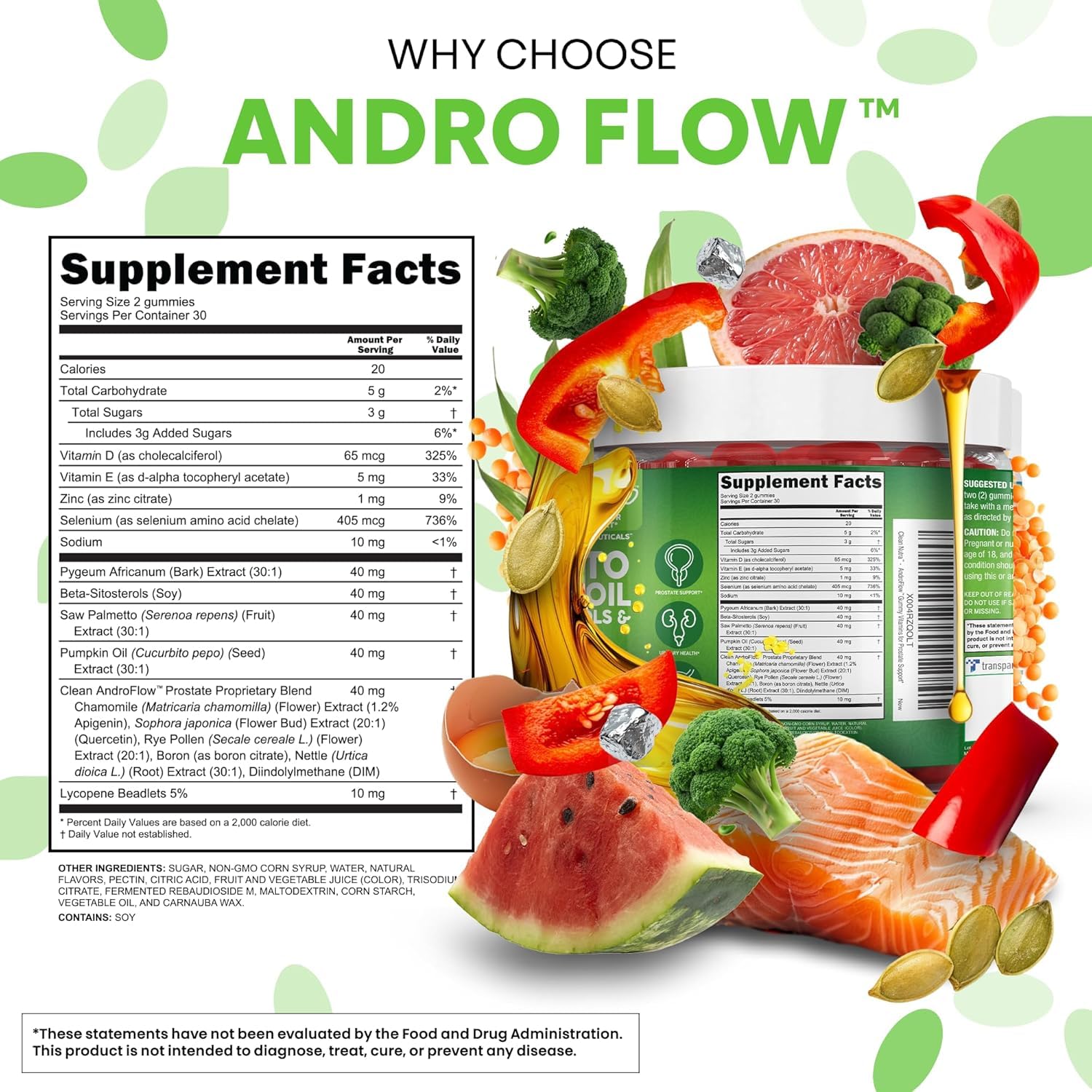 Clean Nutraceuticals: varias gomitas dentro de la botella abierta, aporte diario visible
