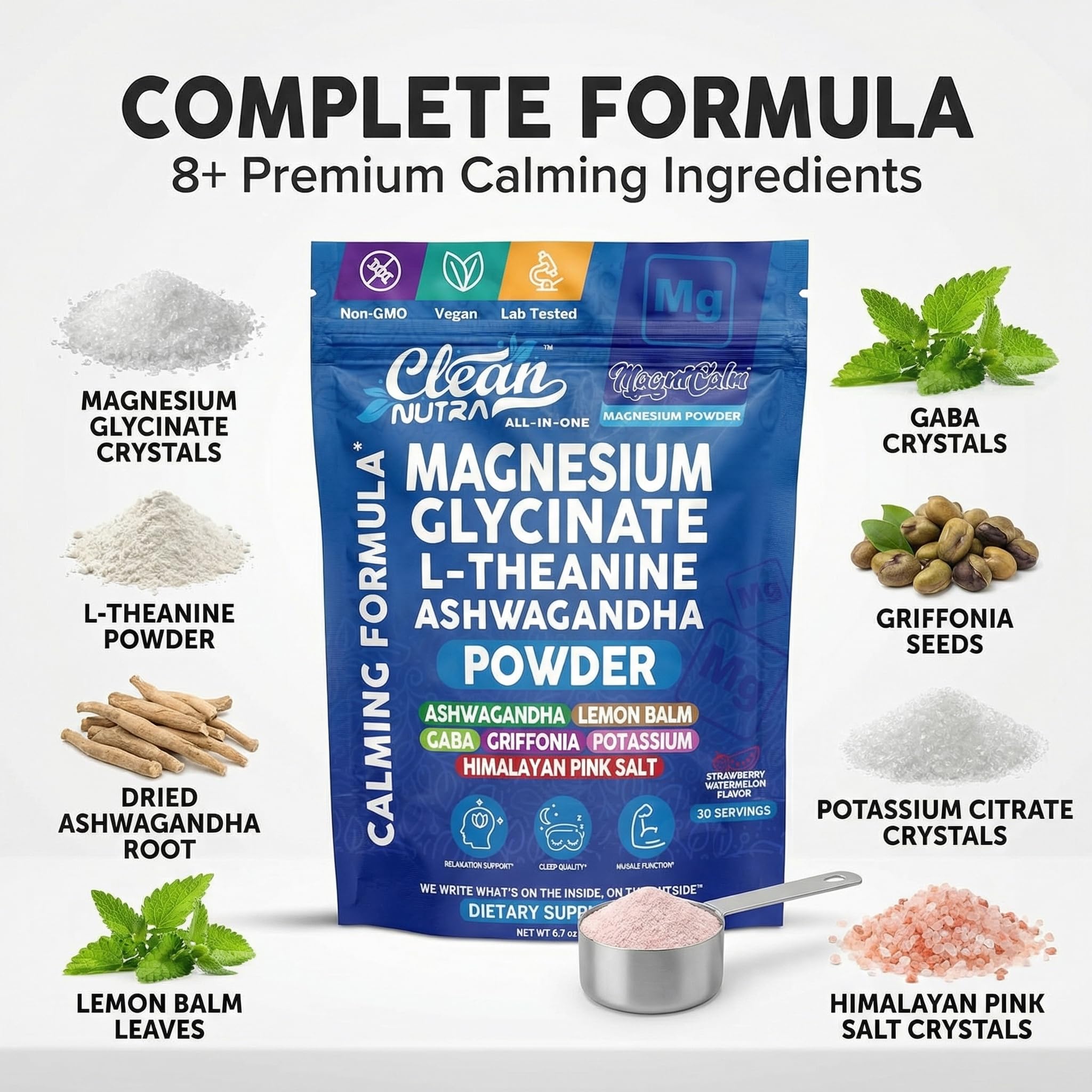 Clean Nutraceuticals vaso con bebida sabor fresa sandía relajante