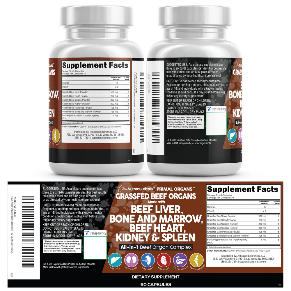 Clean Nutraceuticals botella junto a hojas de pasto que resaltan origen grass fed