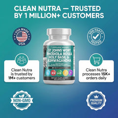 Caja abierta con frasco y cápsulas visible para presentar el contenido del paquete Clean Nutraceuticals