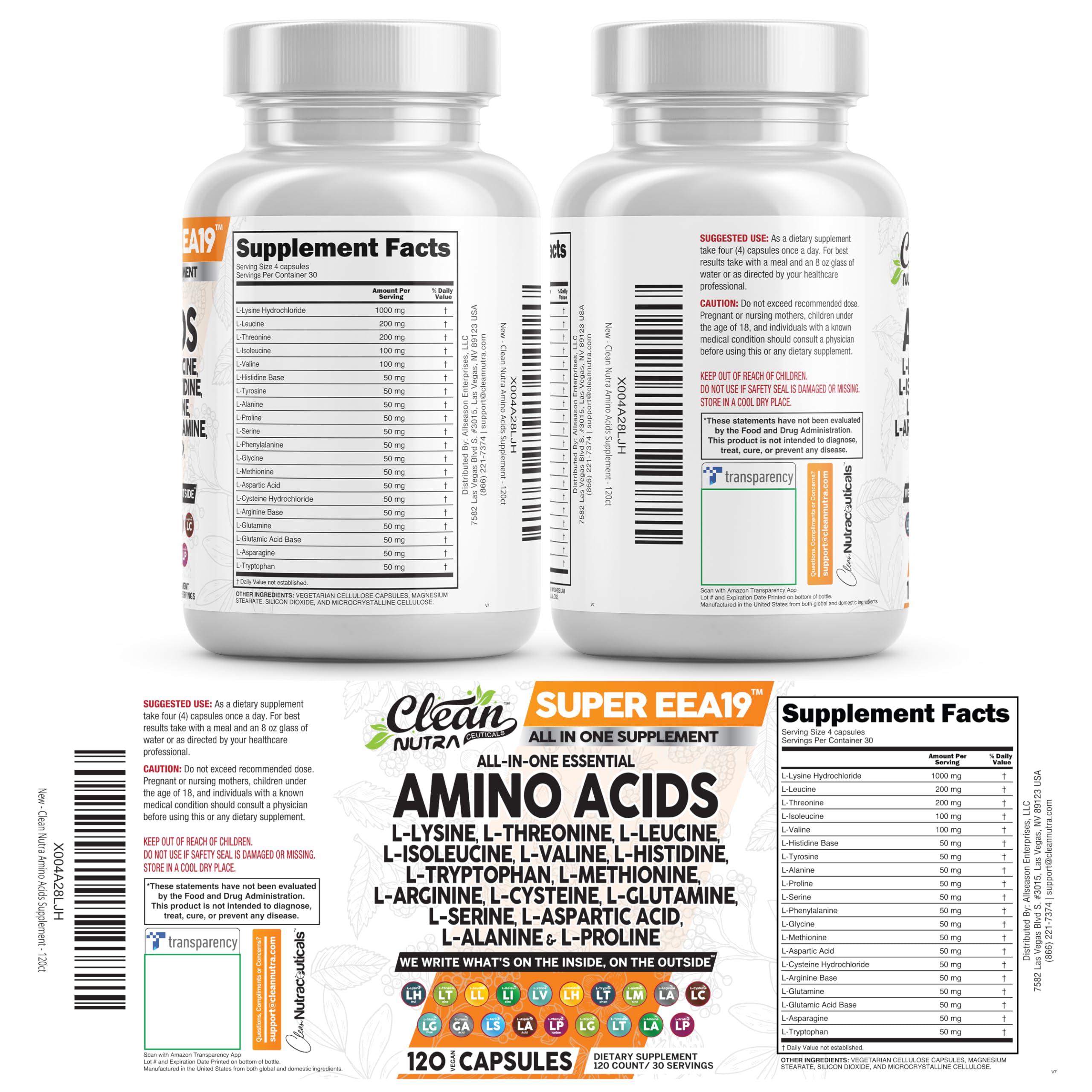 Clean Nutraceuticals caja abierta con cápsulas esparcidas mostrando cantidad y presentación práctica