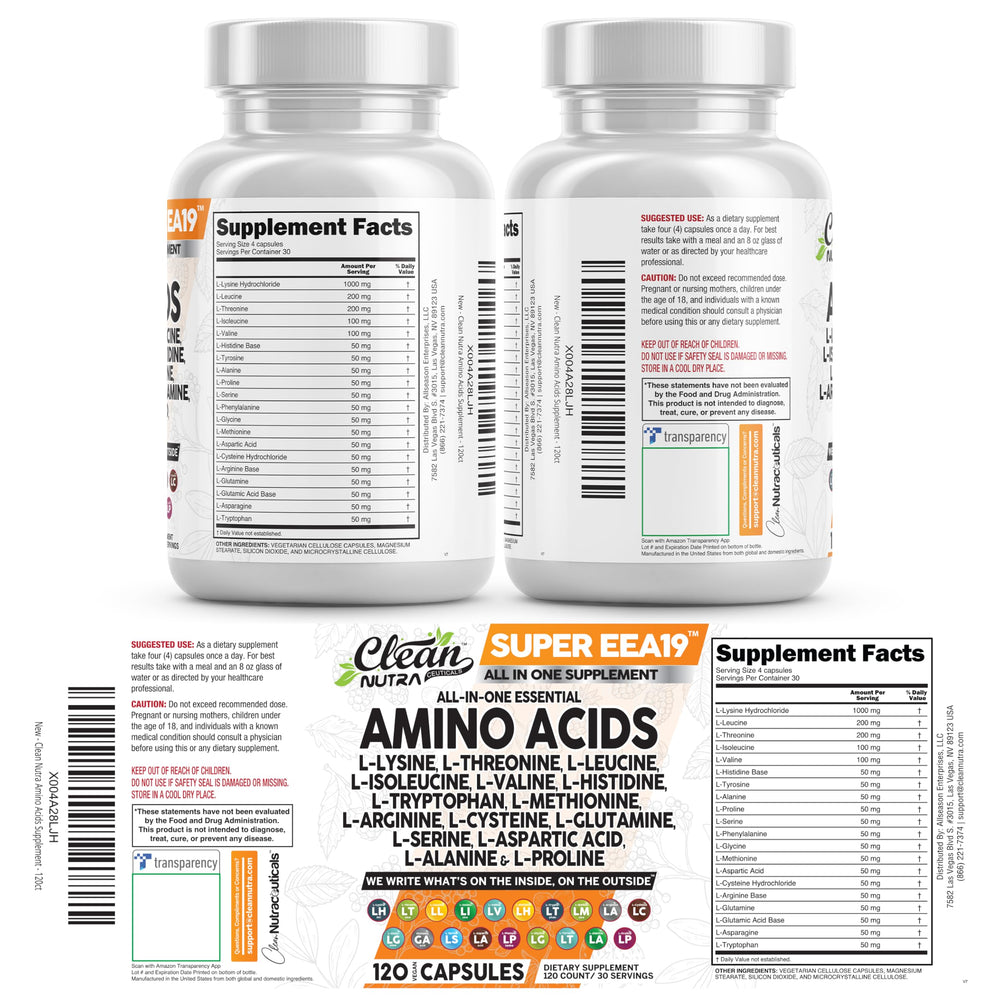 Clean Nutraceuticals caja abierta con cápsulas esparcidas mostrando cantidad y presentación práctica