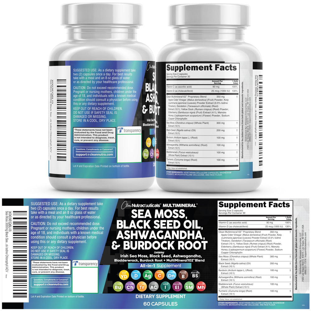 Caja abierta Clean Nutraceuticals con cápsulas esparcidas mostrando contenido