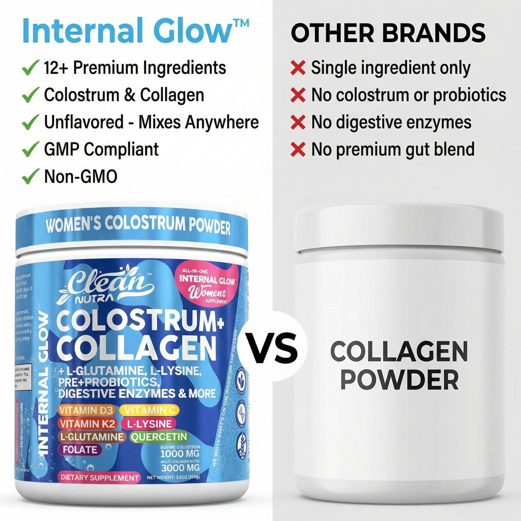 Clean Nutraceuticals envase abierto con sobres o dosificador listo para tomar