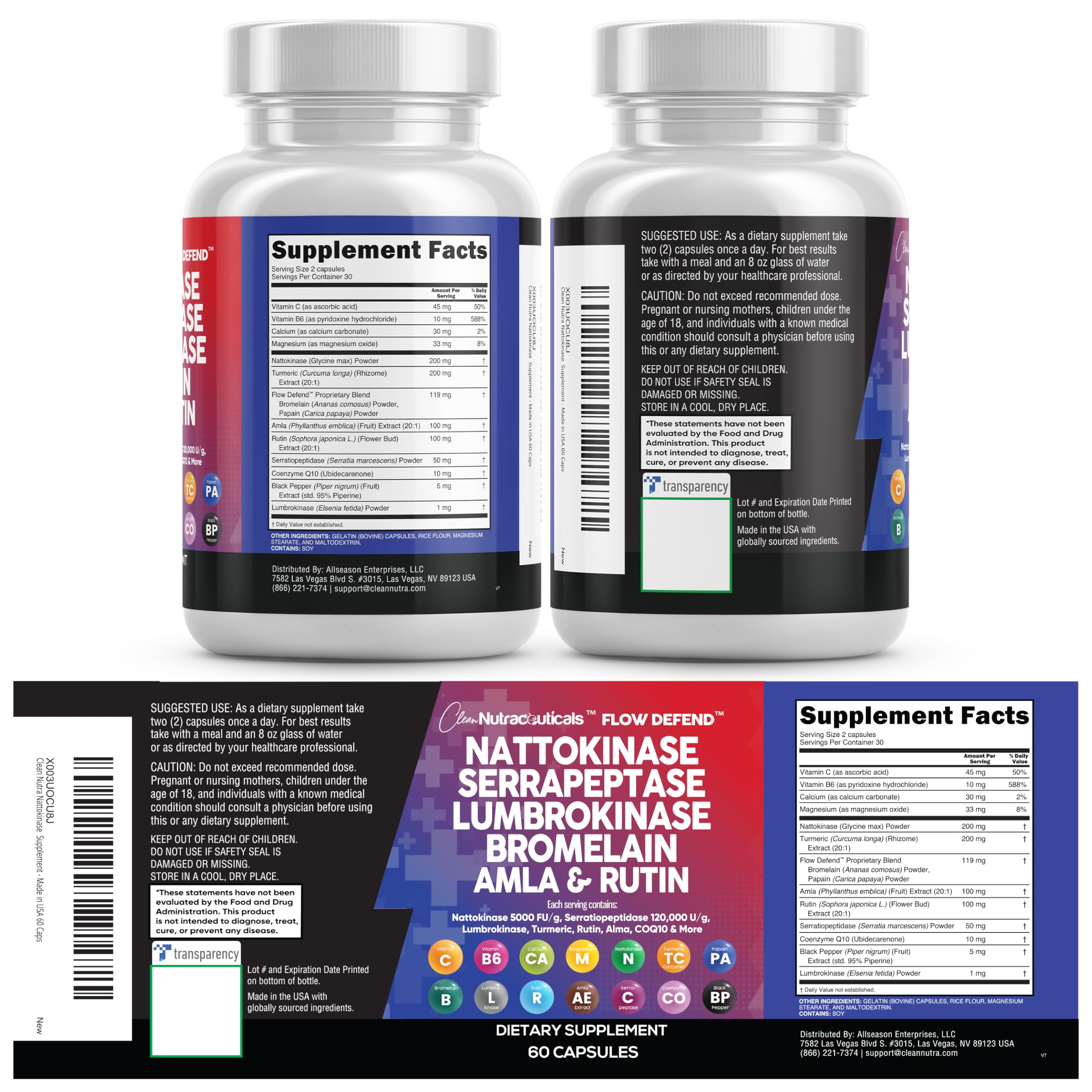 Clean Nutraceuticals caja y frasco lateral mostrando diseño completo
