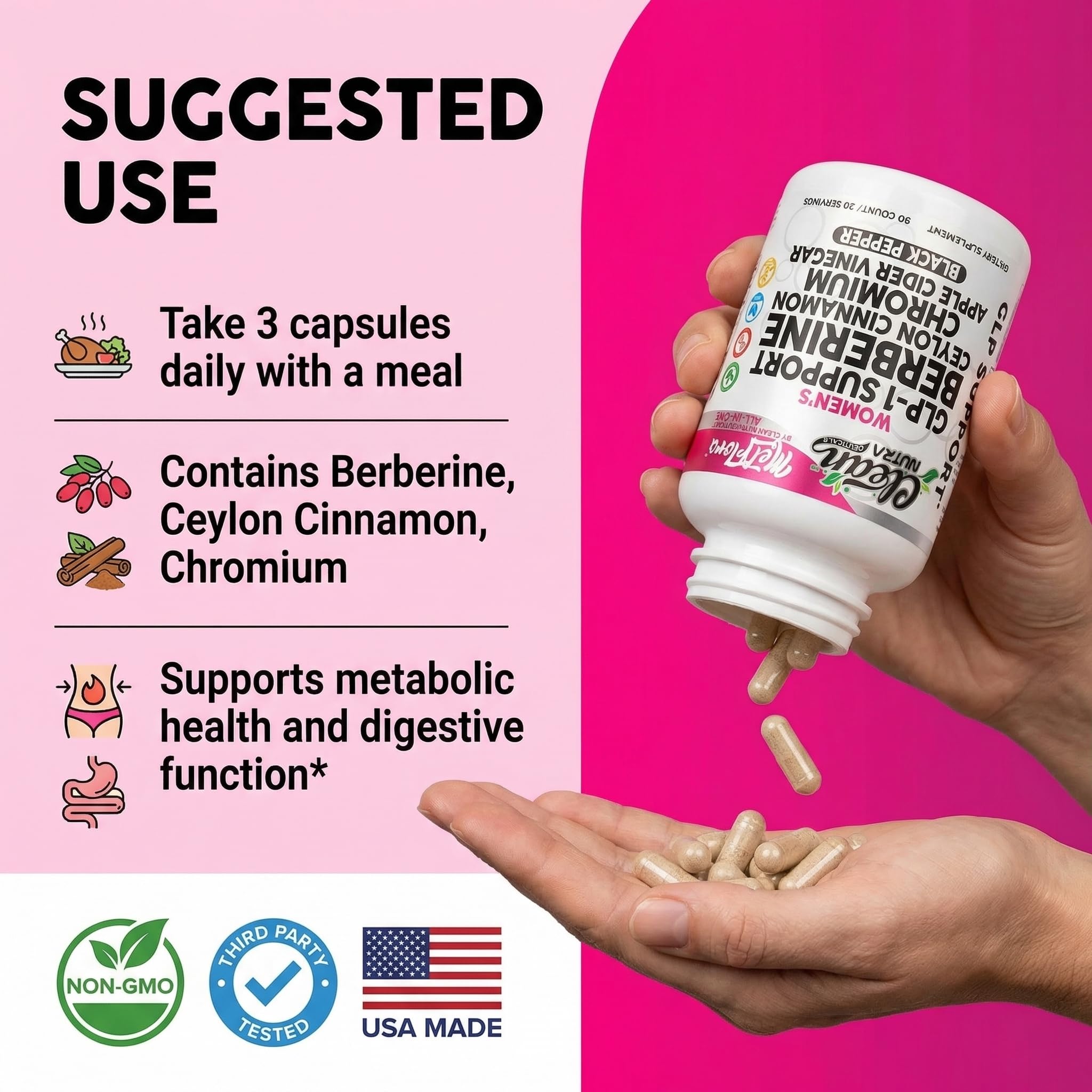 Clean Nutraceuticals cápsula en mano destacando conveniencia y toma única