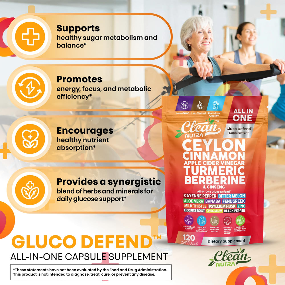 Clean Nutraceuticals cápsulas rodeadas de canela, cúrcuma y vinagre de manzana, muestra origen natural