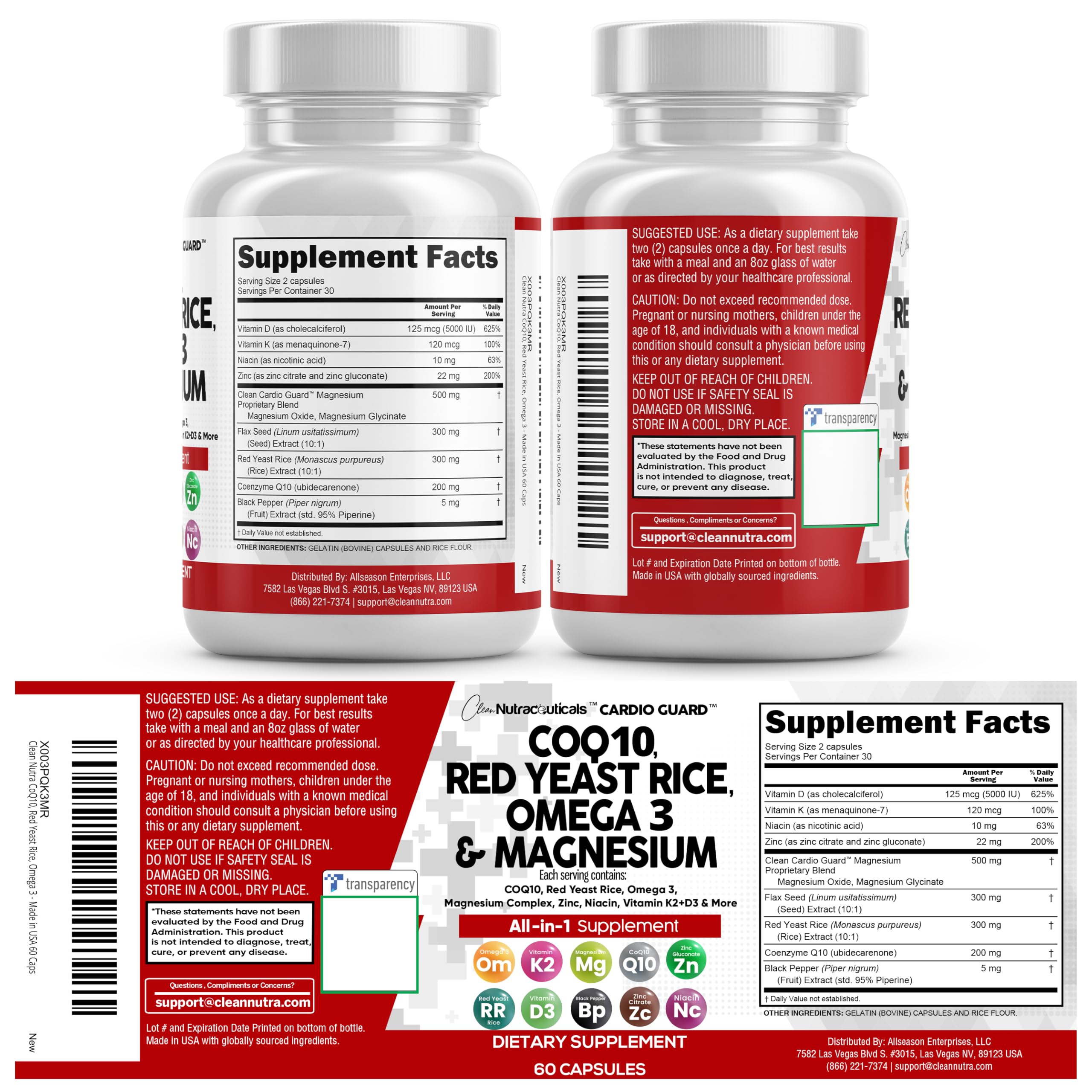 Clean Nutraceuticals frasco CardioGuard en encimera de cocina transmitiendo estilo de vida saludable
