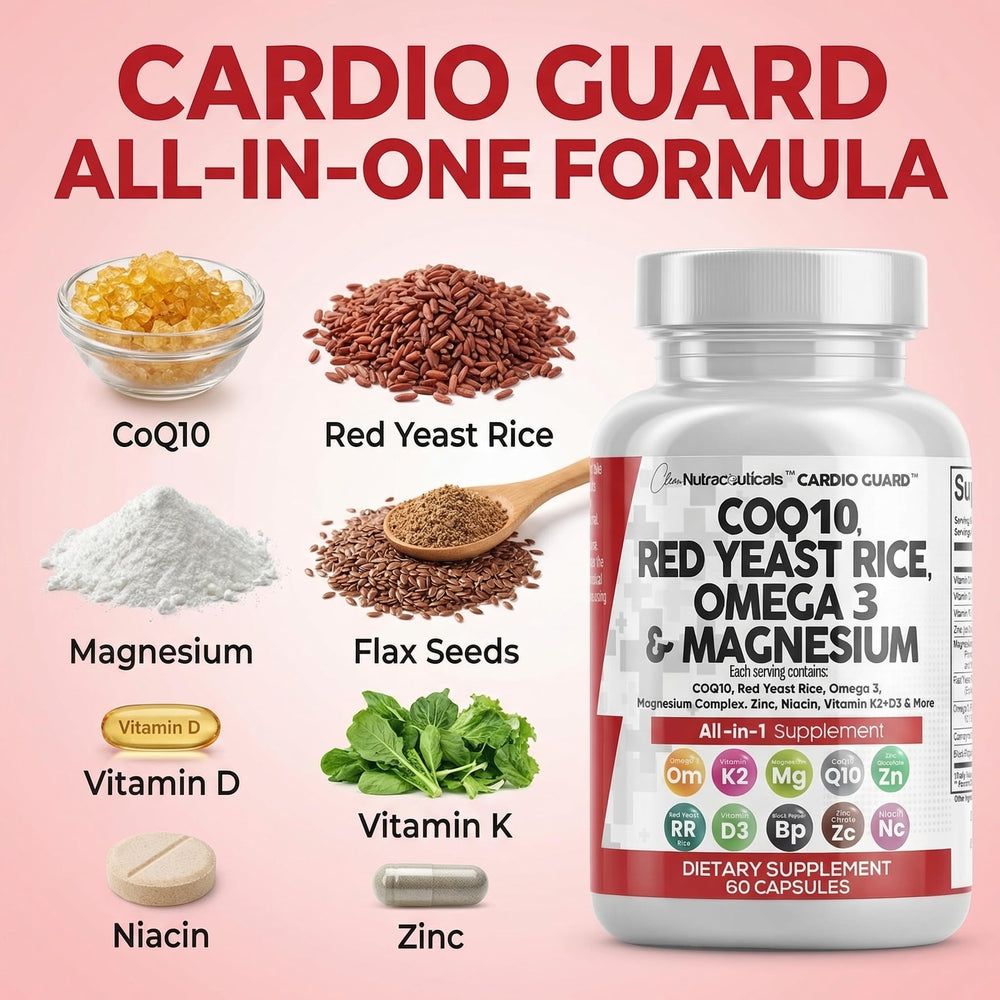 Clean Nutraceuticals etiqueta de CardioGuard con lista de ingredientes legible y enfoque en calidad