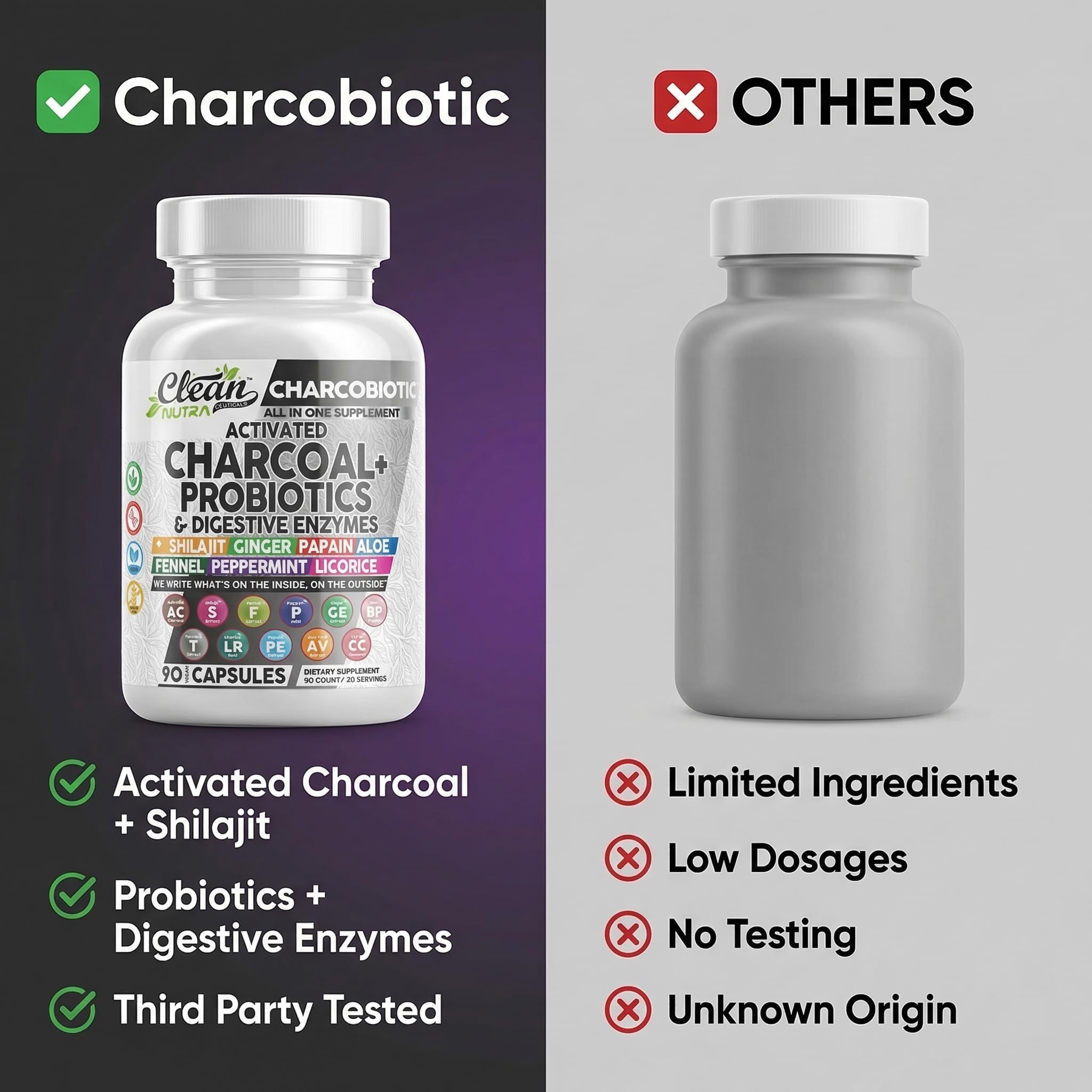 Extractos botánicos CharcoBiotic hinojo regaliz aloe vera reconocibles