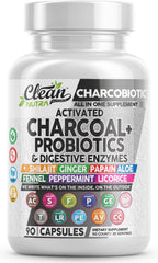 Clean Nutraceuticals frasco CharcoBiotic frente mostrando etiqueta y beneficios