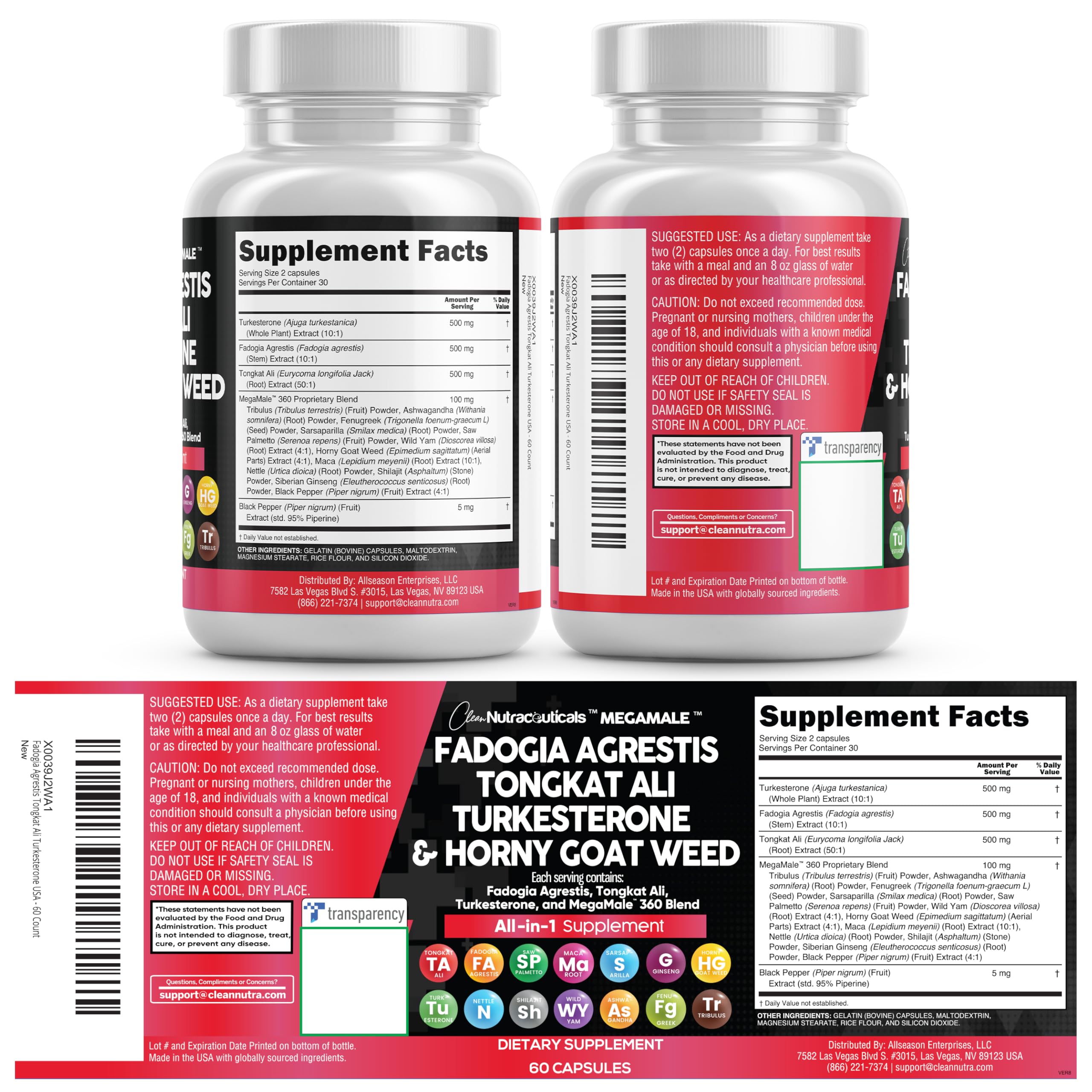 Clean Nutraceuticals closeup de tabla nutricional destacando la mezcla completa