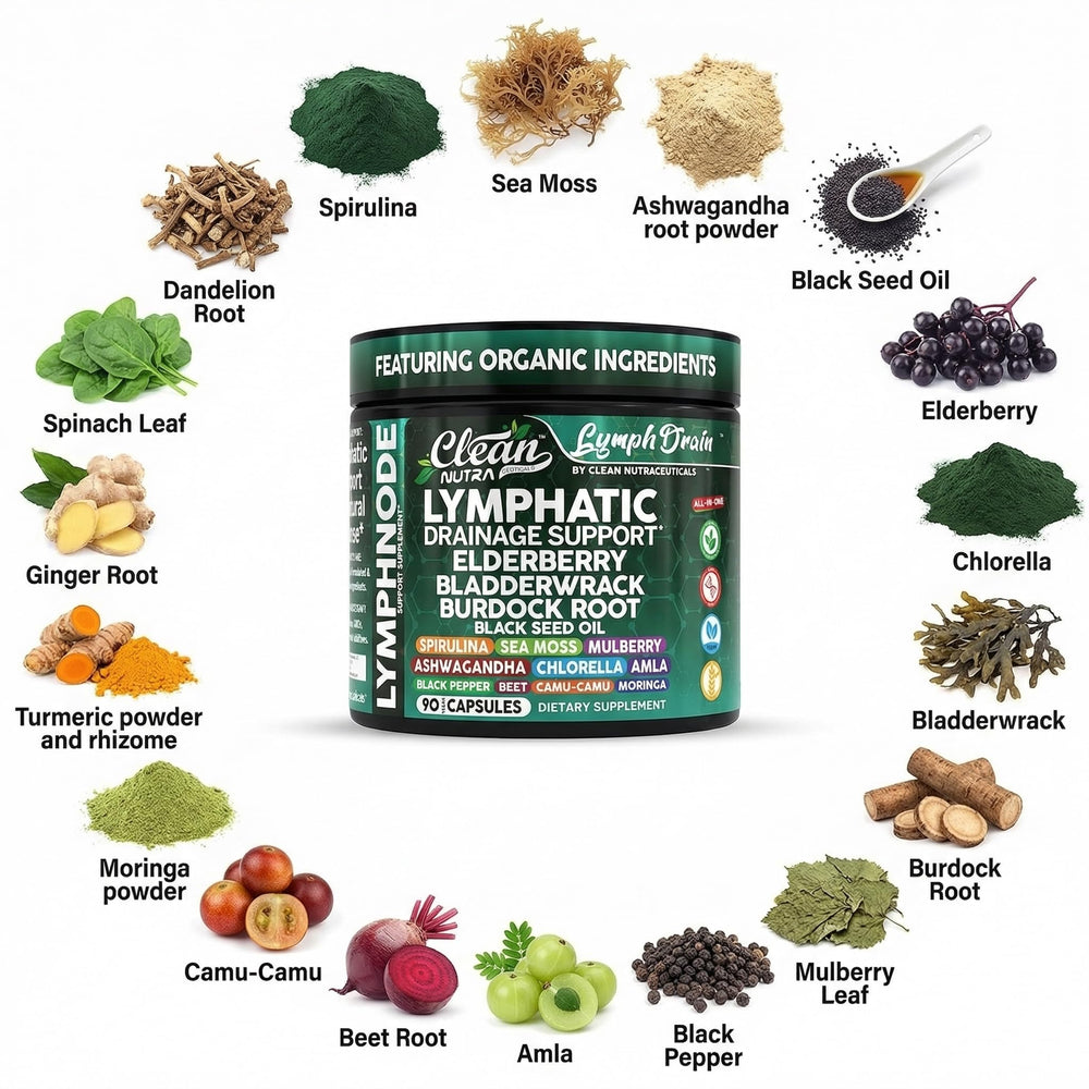 Clean Nutraceuticals etiqueta con lista de ingredientes orgánicos y beneficios claros