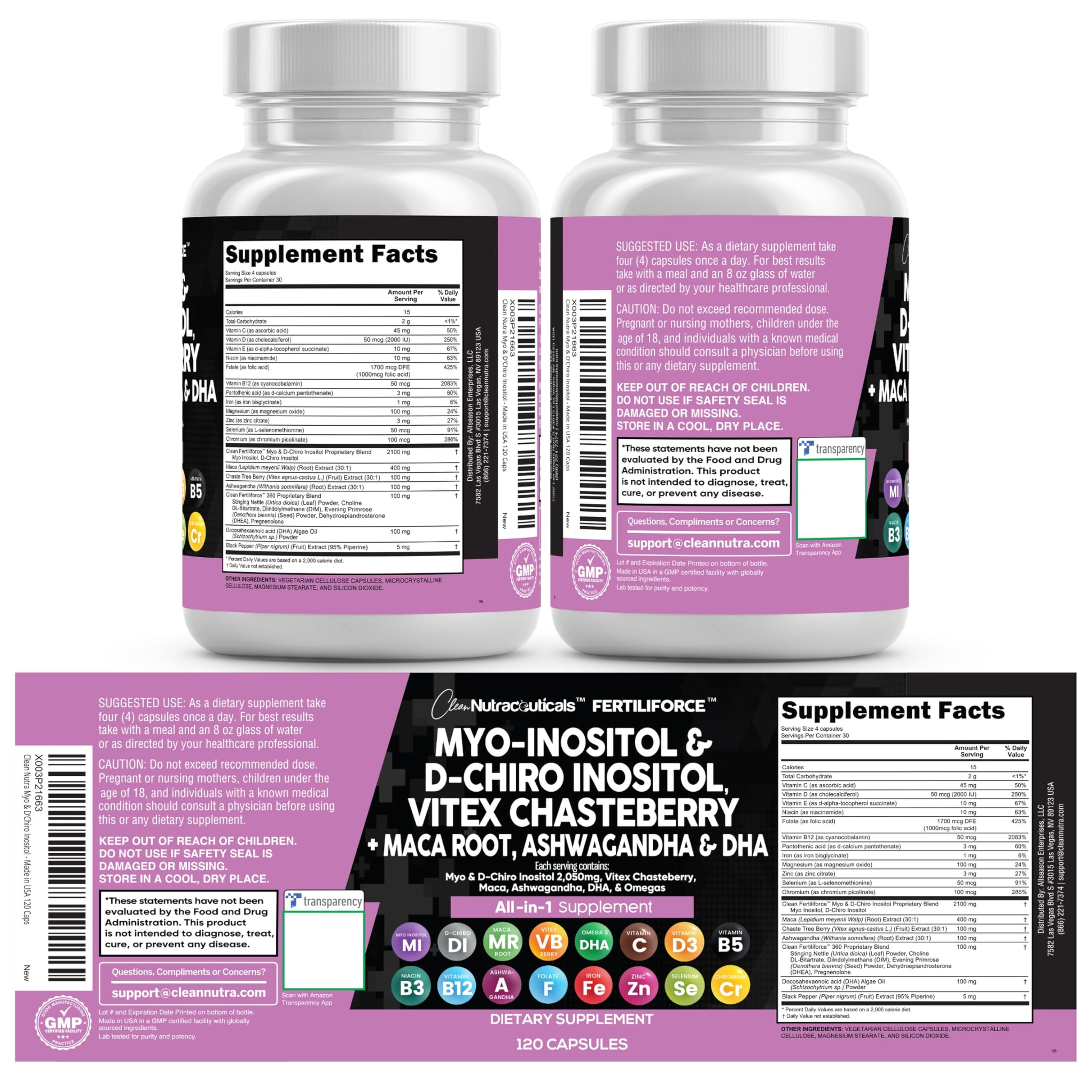 Clean Nutraceuticals caja lateral con información nutricional visible