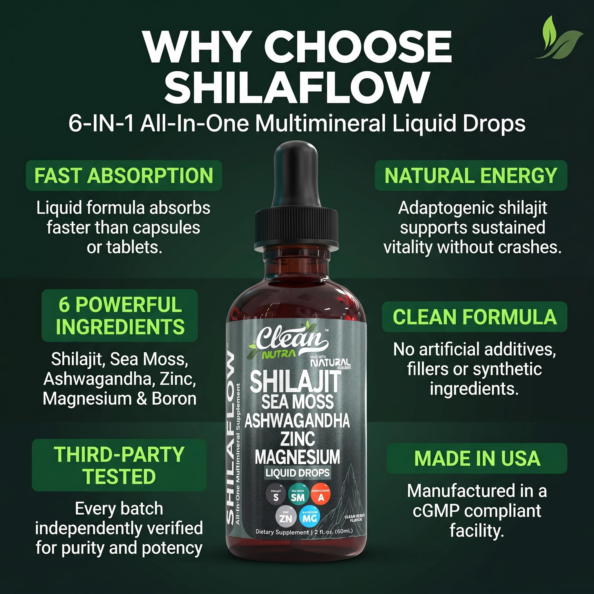 Clean Nutraceuticals empaque lateral con instrucciones y certificaciones visibles
