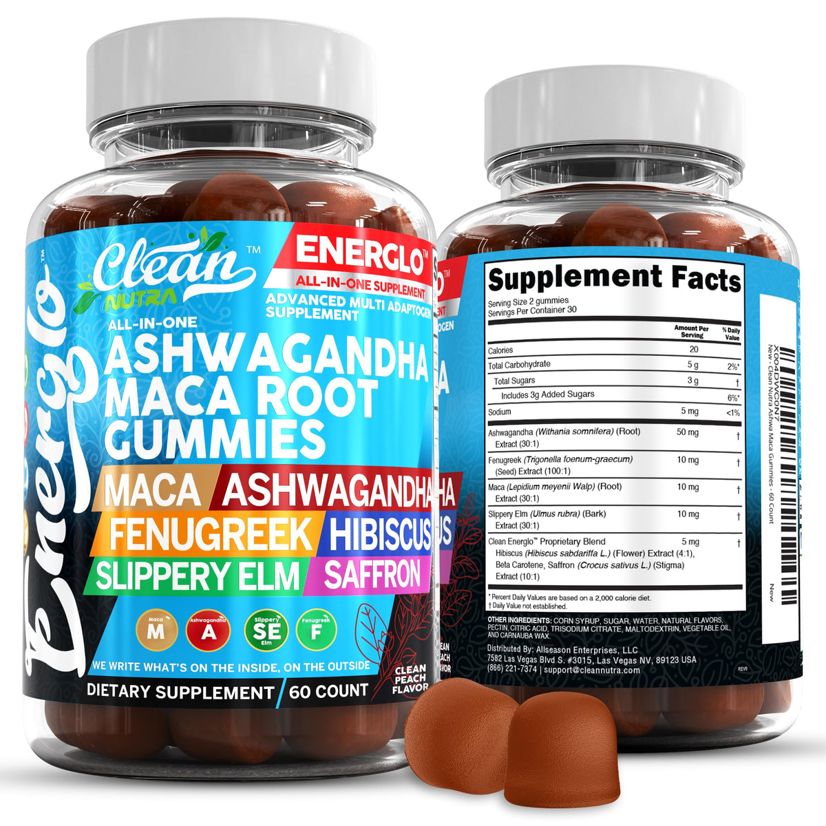 Clean Nutraceuticals envase Energlo frontal mostrando etiqueta y beneficios