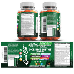 Envase abierto de Clean Nutraceuticals con gominolas dispersas mostrando cantidad y presentación