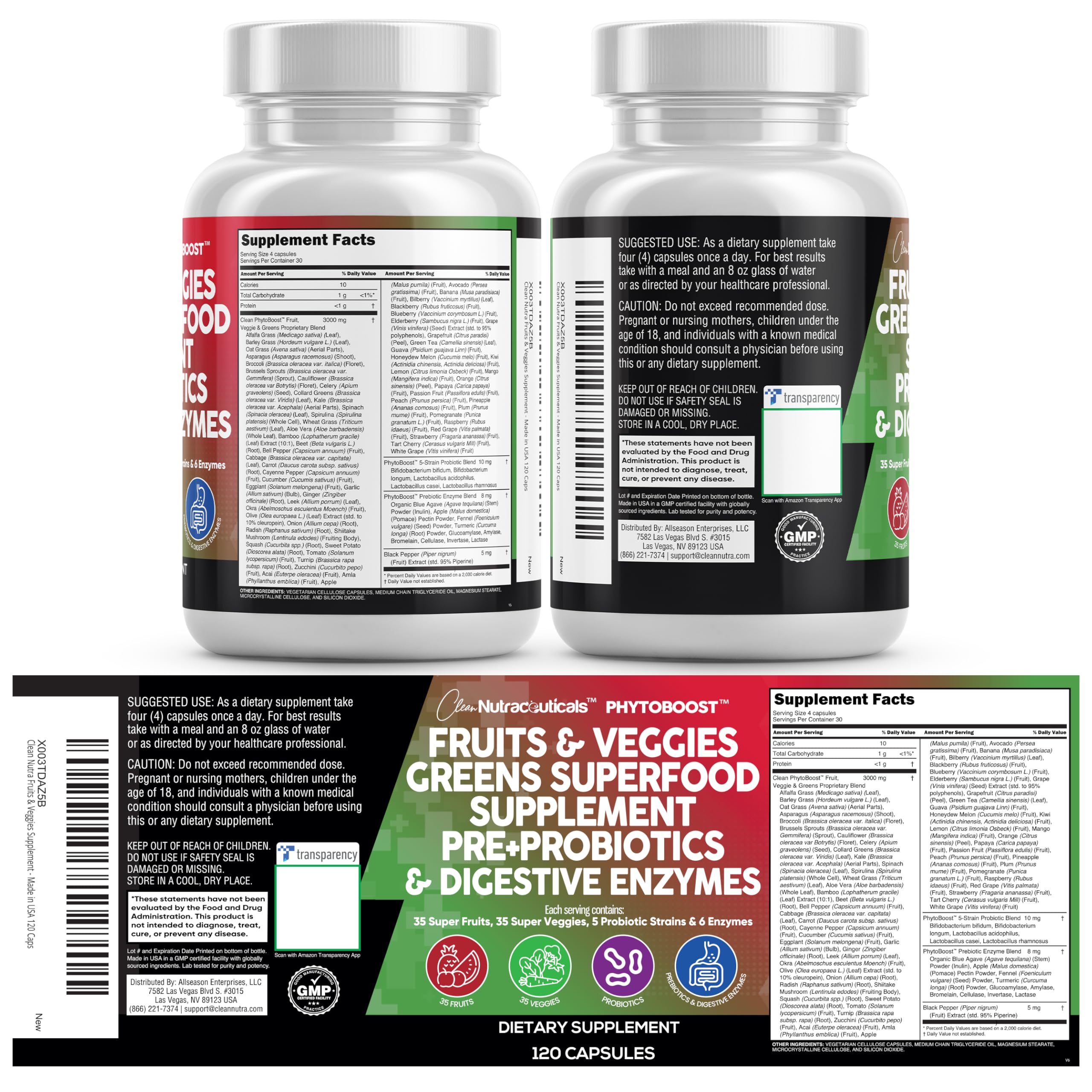 Clean Nutraceuticals envase lateral con información nutricional, demuestra transparencia