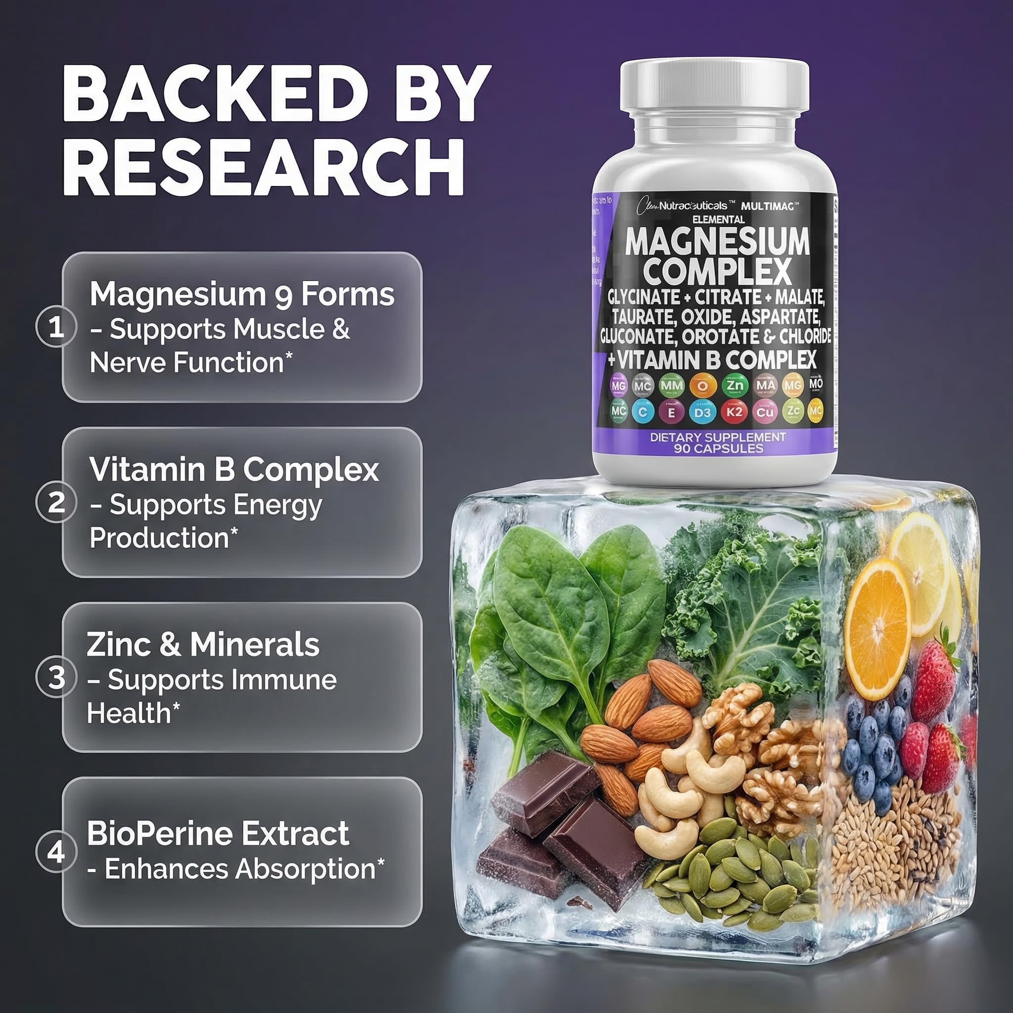 Clean Nutraceuticals etiqueta con tabla nutricional clara y detalle de ingredientes