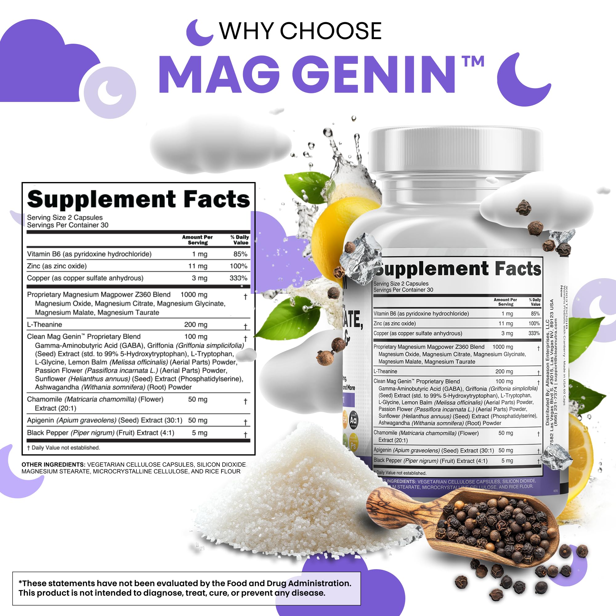 Detalle de la etiqueta Clean Nutraceuticals, lista de ingredientes y potencias