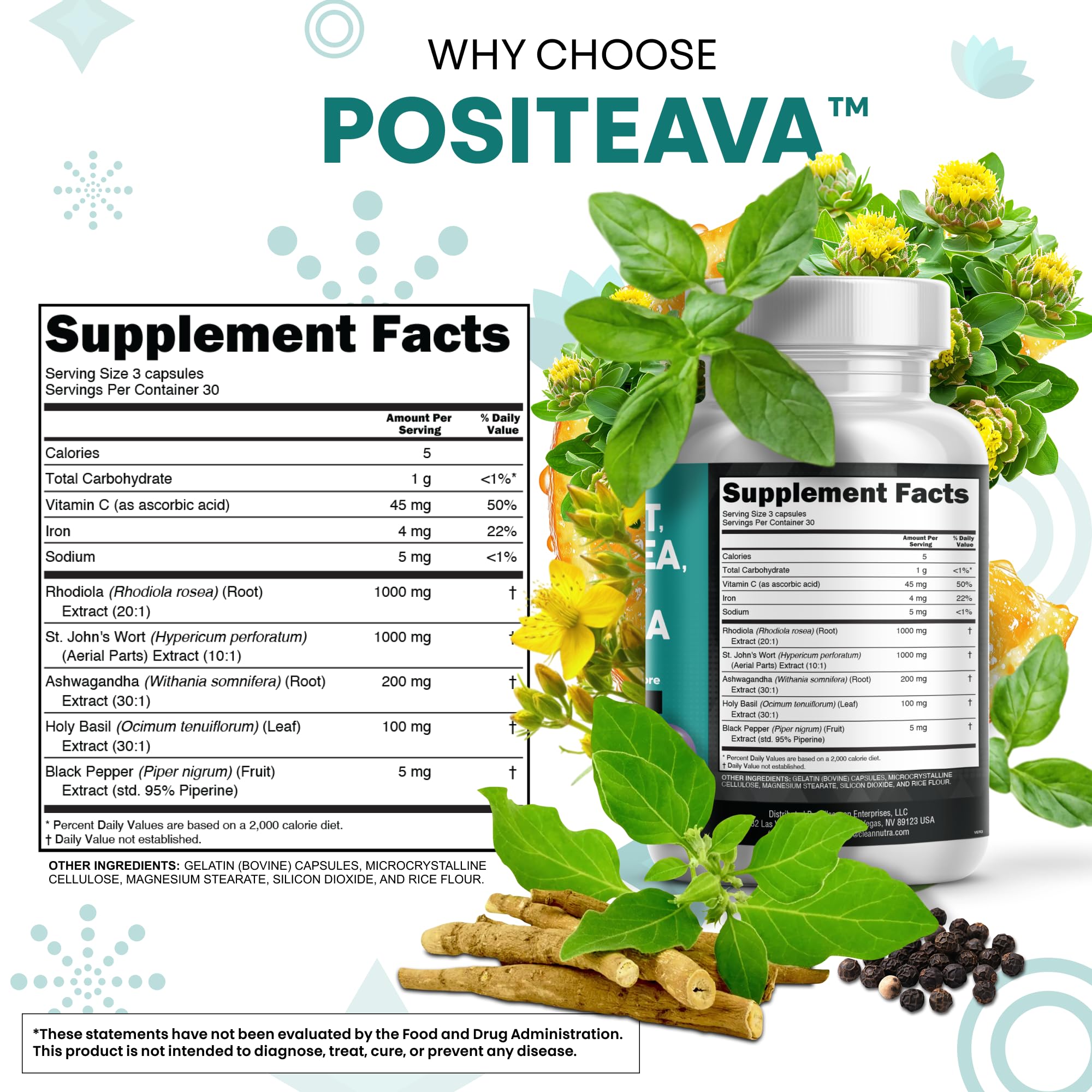 Etiqueta nutricional en primer plano de Clean Nutraceuticals indicando ingredientes clave y transparencia