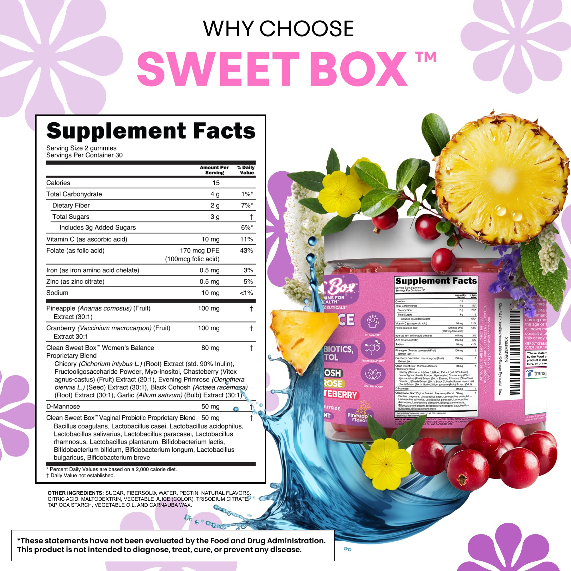 Etiqueta nutricional Clean Nutraceuticals destacando probióticos y vitaminas