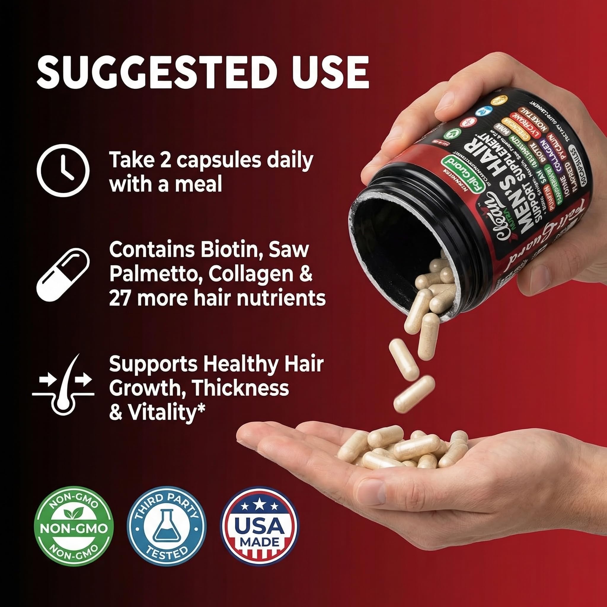 Clean Nutraceuticals frasco junto a una mano para mostrar escala y cantidad