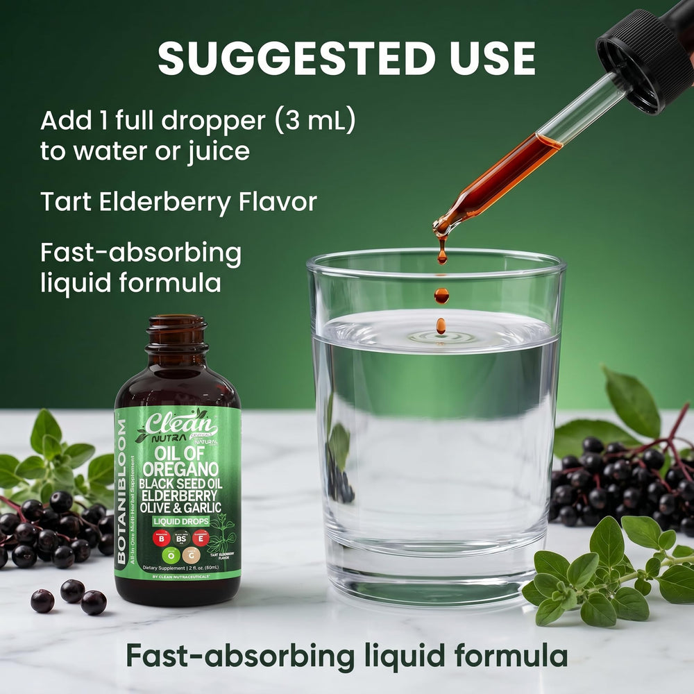 Clean Nutraceuticals frasco junto a saúco, ajo y hojas de olivo naturales