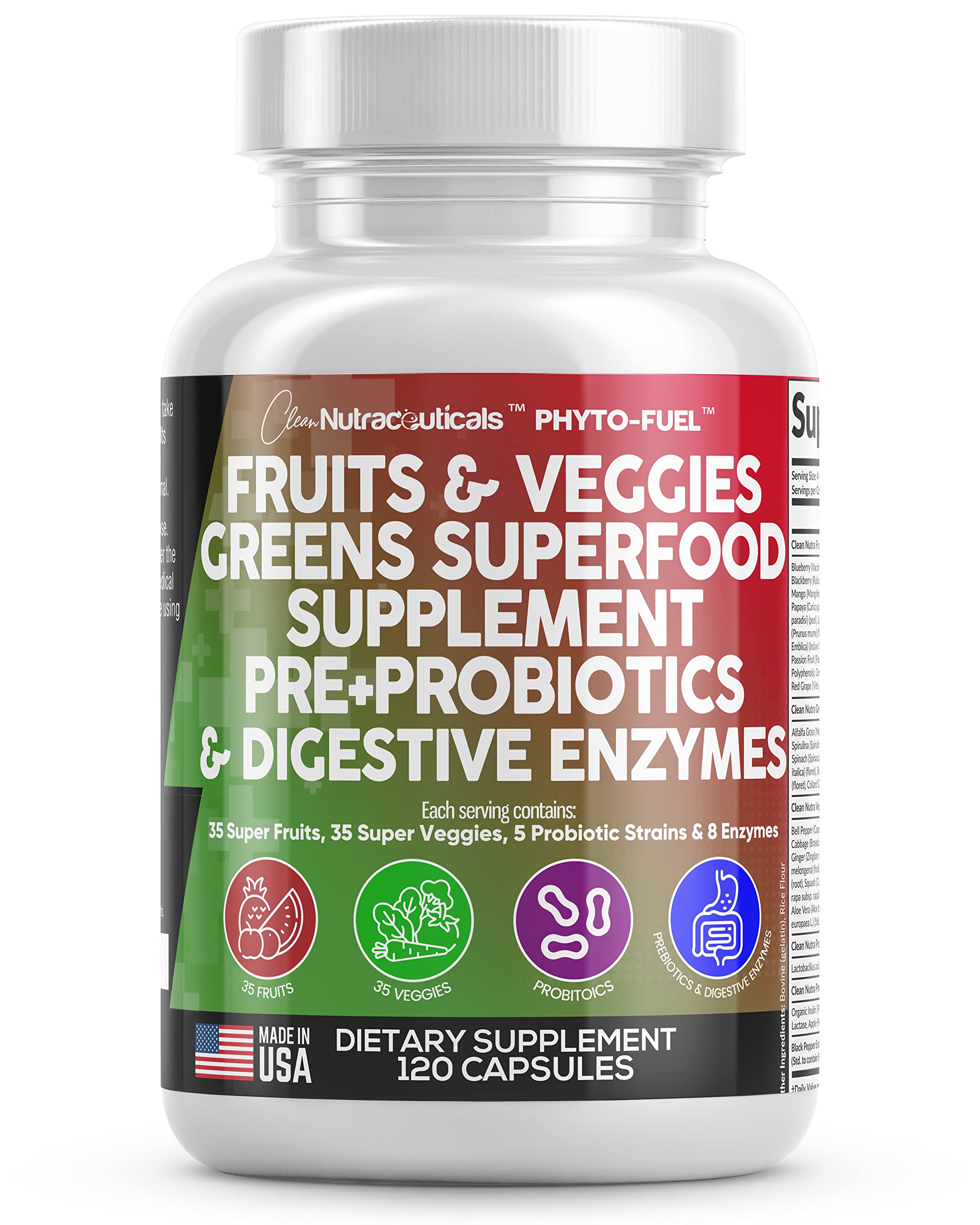 Clean Nutraceuticals frasco frente mostrando 120 cápsulas, aporta conveniencia diaria