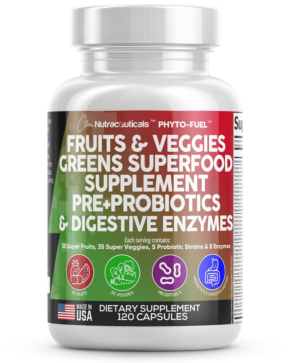 Clean Nutraceuticals frasco frente mostrando 120 cápsulas, aporta conveniencia diaria