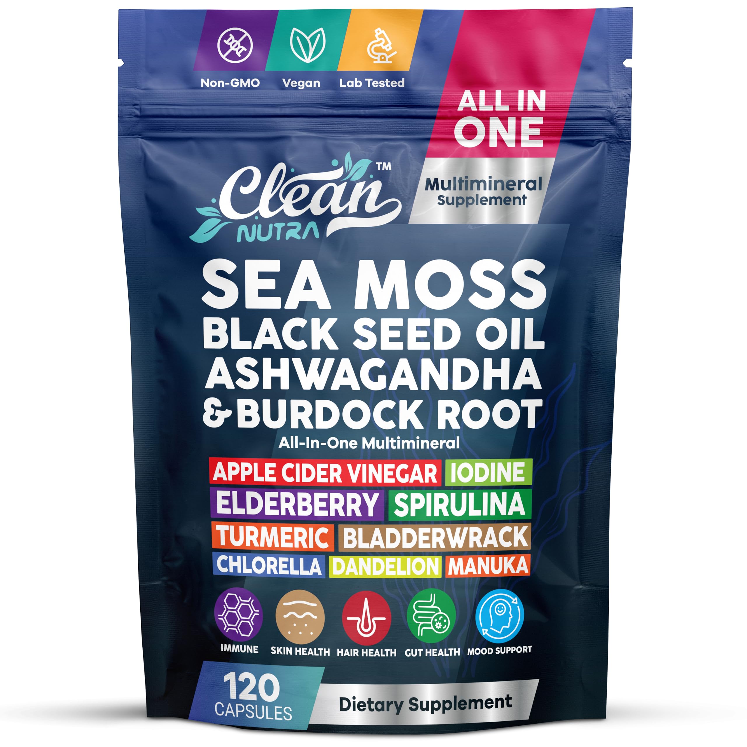 Clean Nutraceuticals frasco frontal mostrando 120 cápsulas para conveniencia diaria
