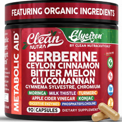 Clean Nutraceuticals frasco GlyciZen vista frontal y beneficios claros