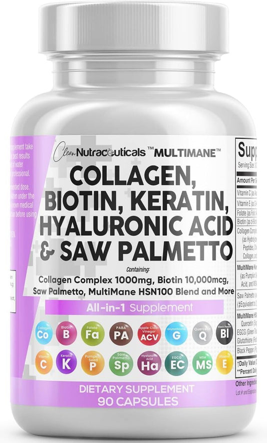 Clean Nutraceuticals frasco MultiMane mostrando el envase y beneficios claros