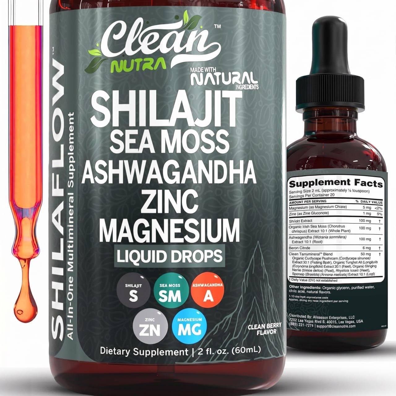 Clean Nutraceuticals frasco frontal de ShilaFlow, presentación clara y profesional